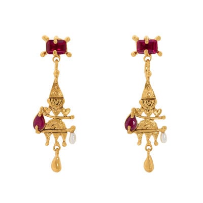 Ruby and pearl clown earrings by Ruby Jack